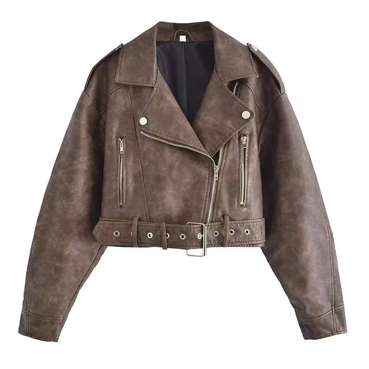 Brown Vegan Leather Biker Jacket