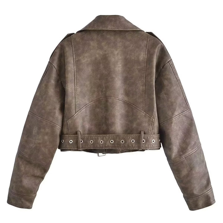 Brown Vegan Leather Biker Jacket