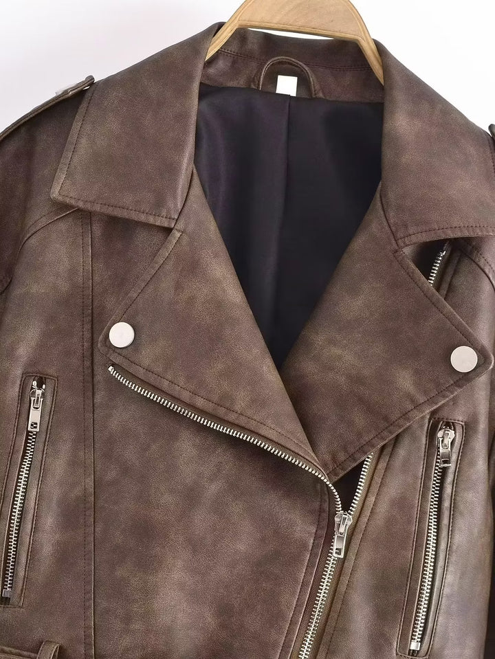 Brown Vegan Leather Biker Jacket