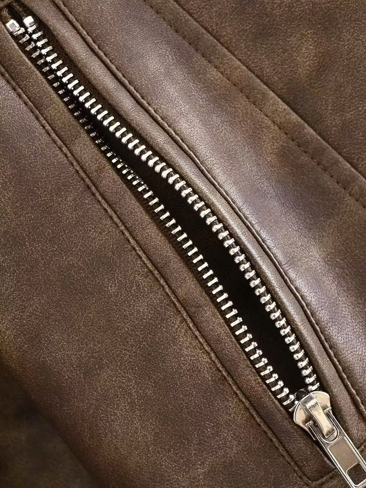 Brown Vegan Leather Biker Jacket