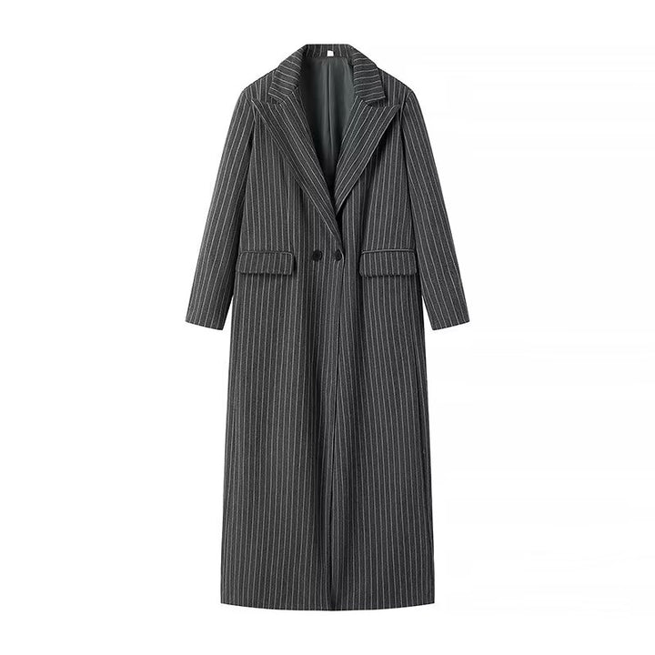 Street Pin Striped Long Trench Coat