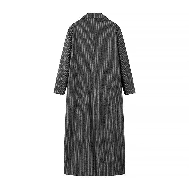 Street Pin Striped Long Trench Coat