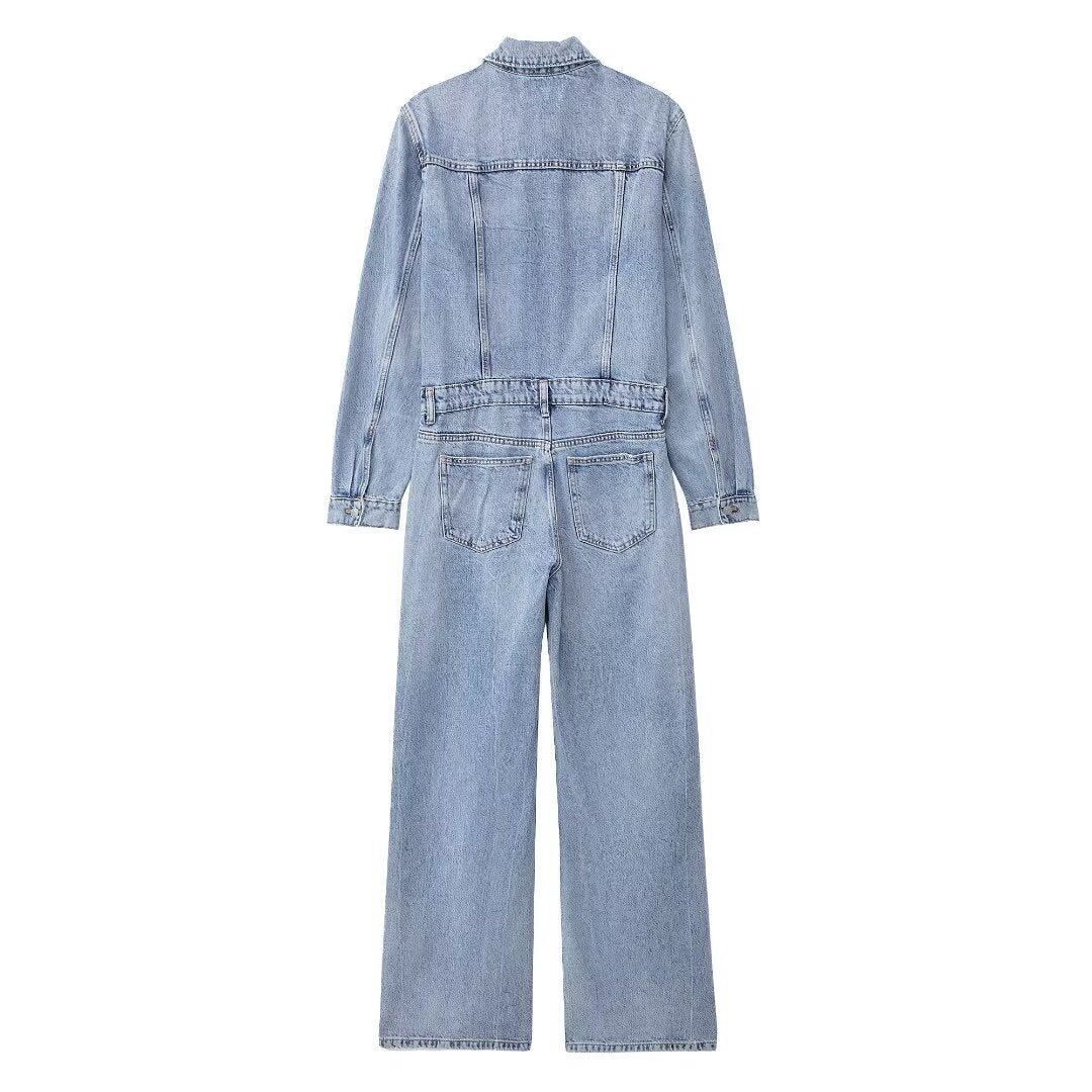 Casual Simple Denim Jumpsuit