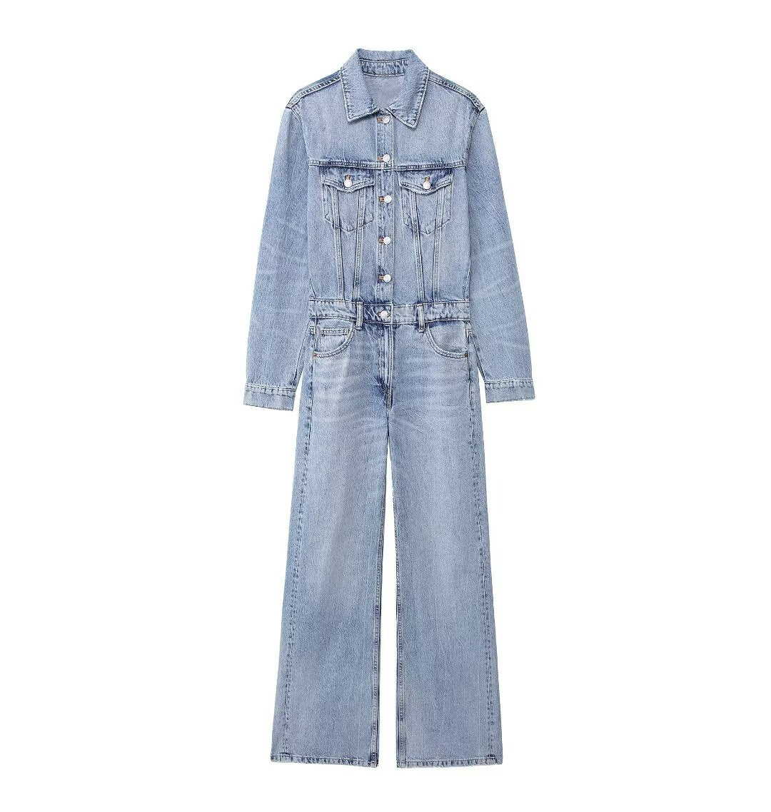 Casual Simple Denim Jumpsuit