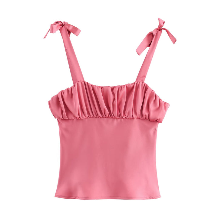 Bowknot Pleated Ruched Top