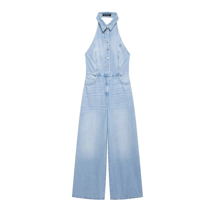 Street Denim Halter Jumpsuit