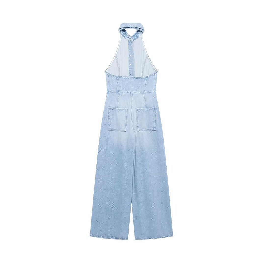 Street Denim Halter Jumpsuit