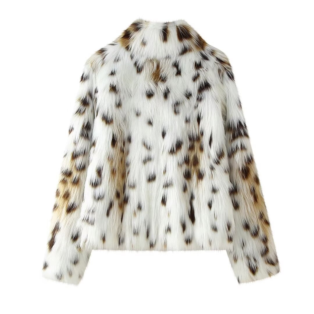 Street High Collar Vegan Leopard Print Coat