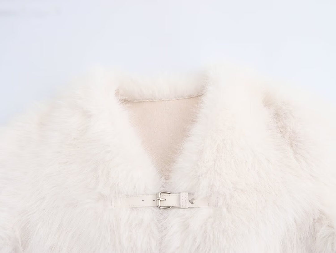 V Neck Crop Varsity Eco Fur Coat