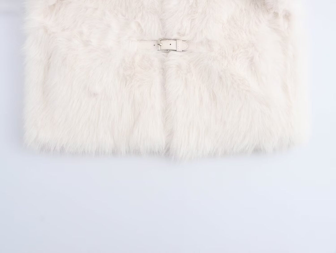 V Neck Crop Varsity Eco Fur Coat