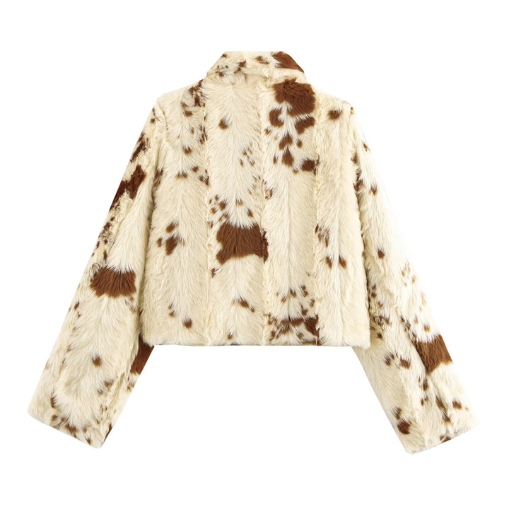 Cow Print Vegan Fur Crop Jacket