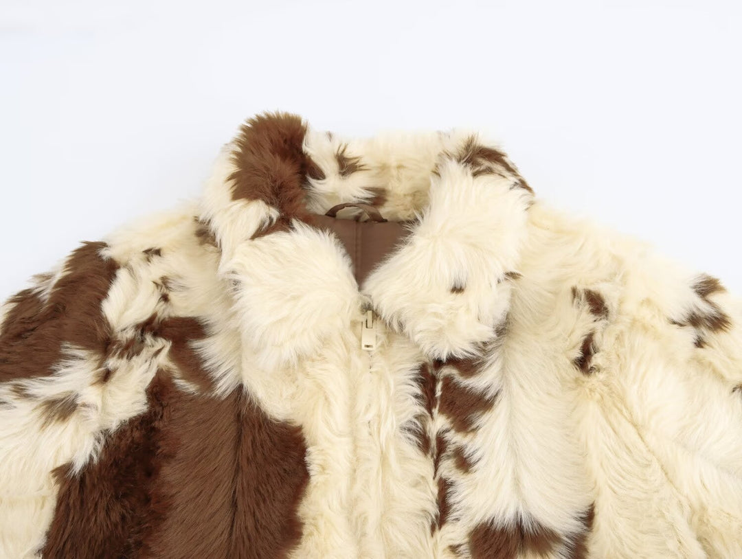 Cow Print Vegan Fur Crop Jacket