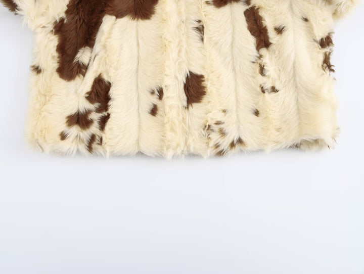 Cow Print Vegan Fur Crop Jacket