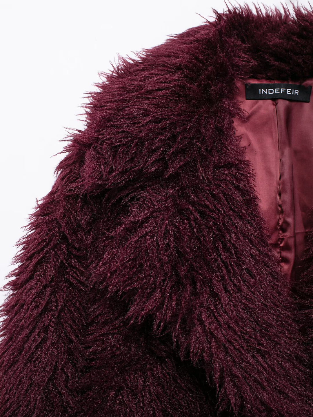 Burgundy Mid Length Eco Fur Coat