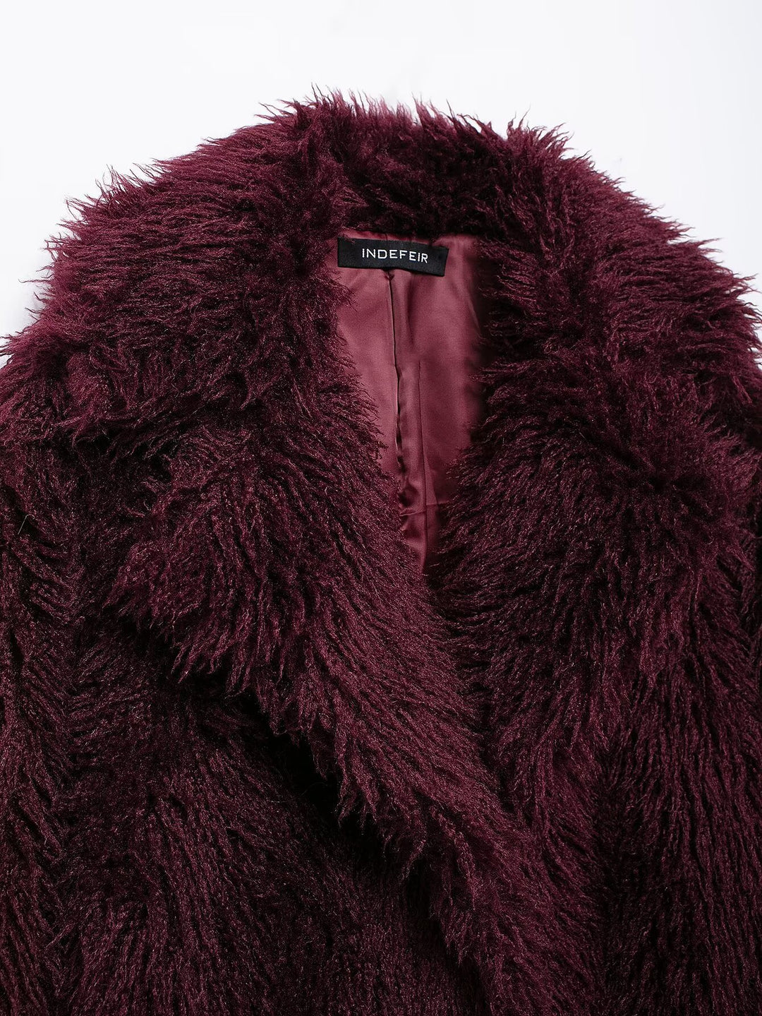 Burgundy Mid Length Eco Fur Coat