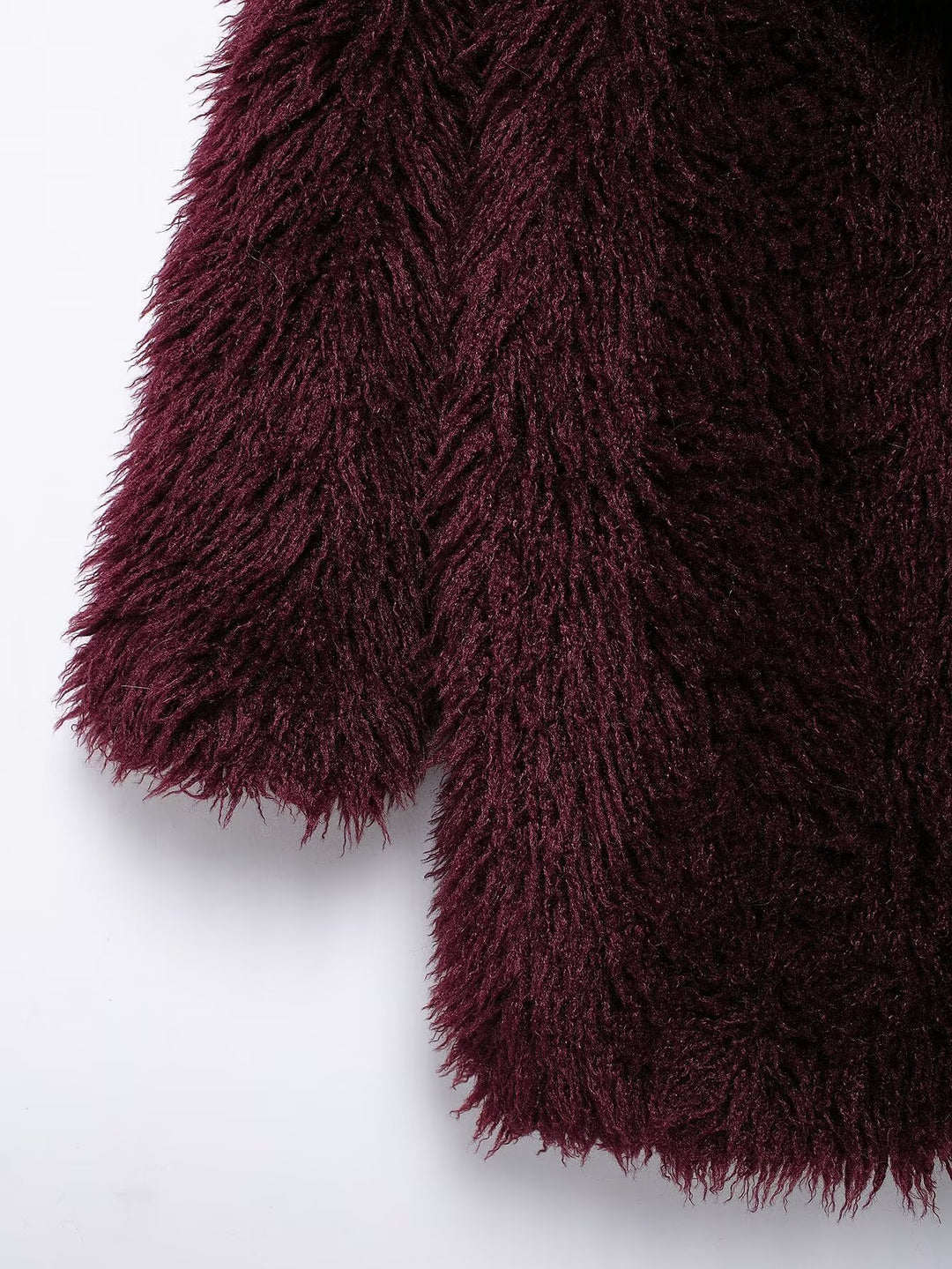 Burgundy Mid Length Eco Fur Coat