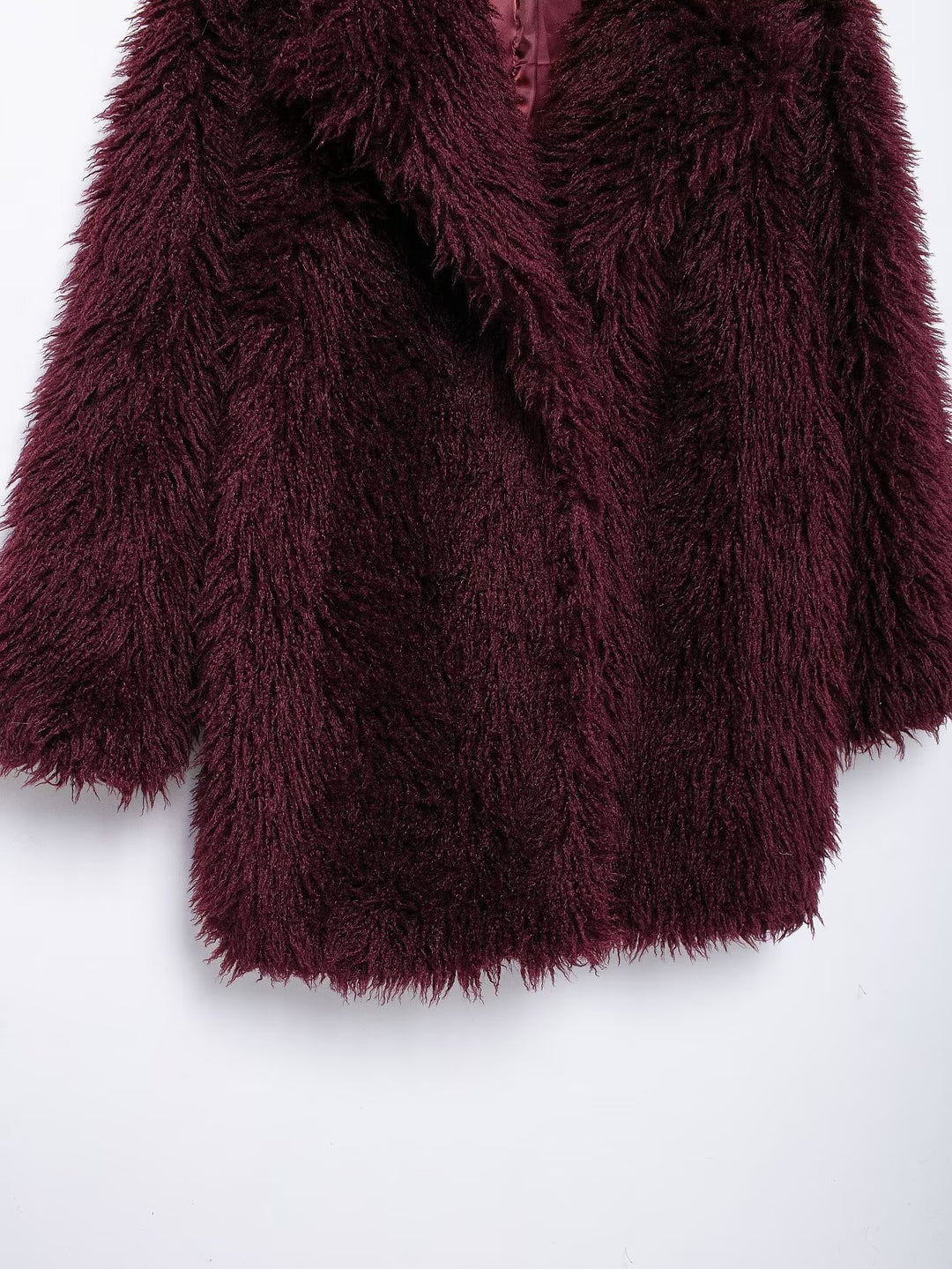 Burgundy Mid Length Eco Fur Coat