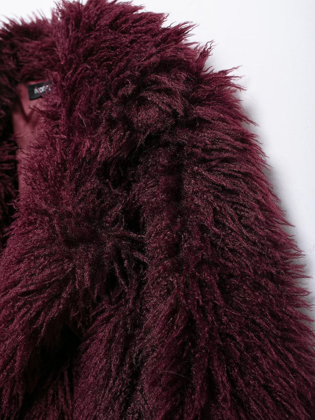 Burgundy Mid Length Eco Fur Coat