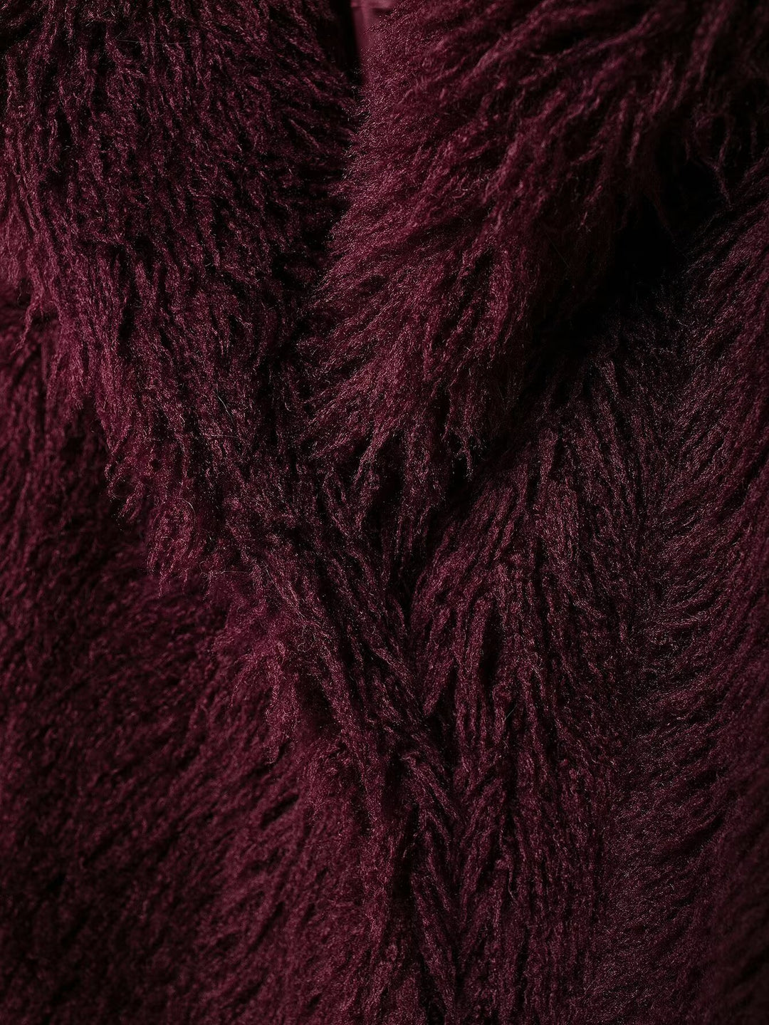 Burgundy Mid Length Eco Fur Coat