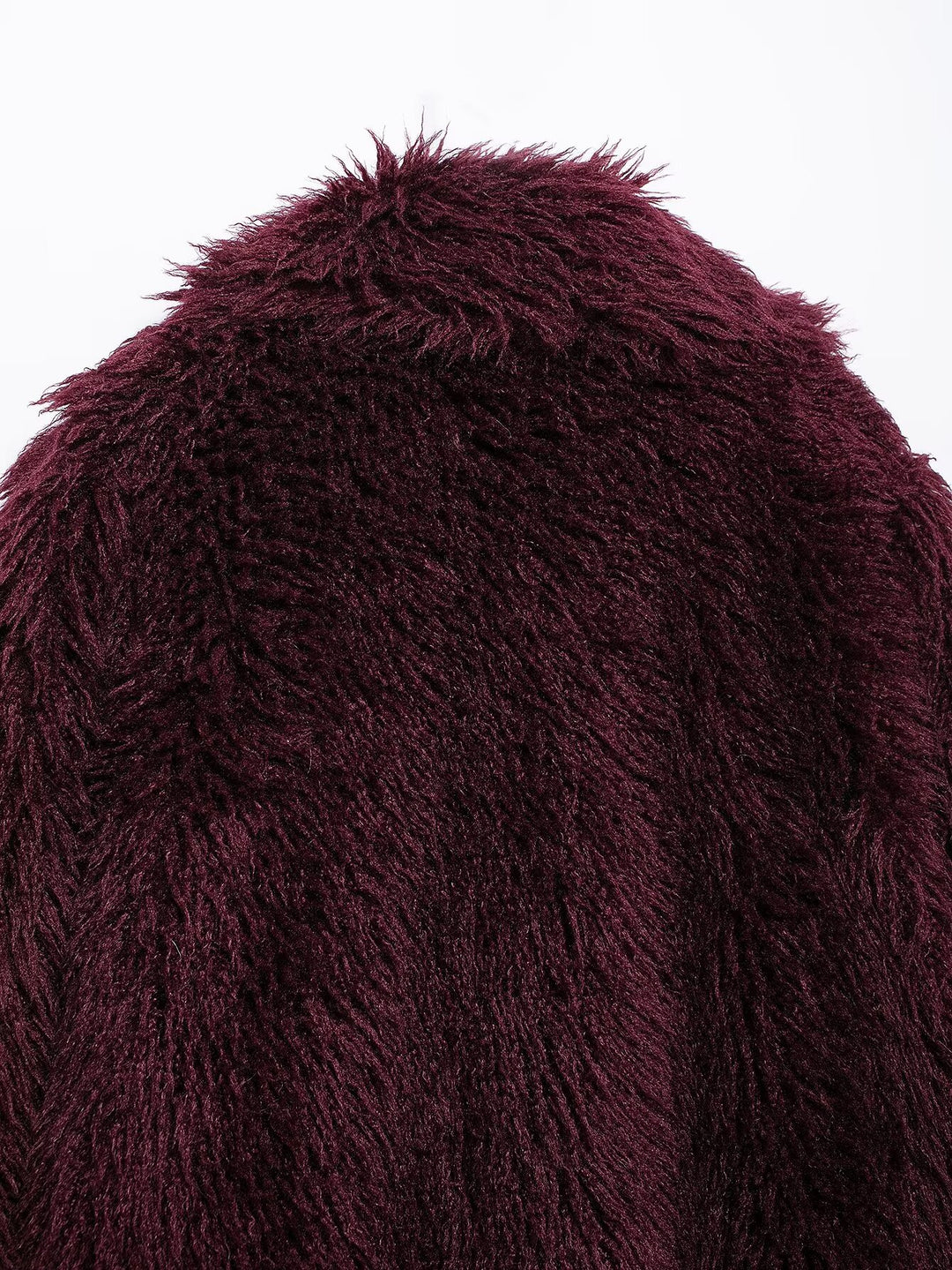 Burgundy Mid Length Eco Fur Coat