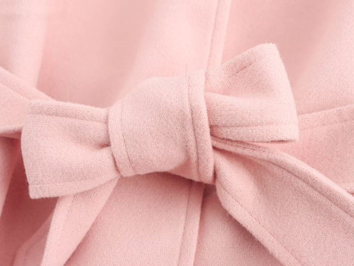 Plush Pink Tie Waist High Neck Overcoat