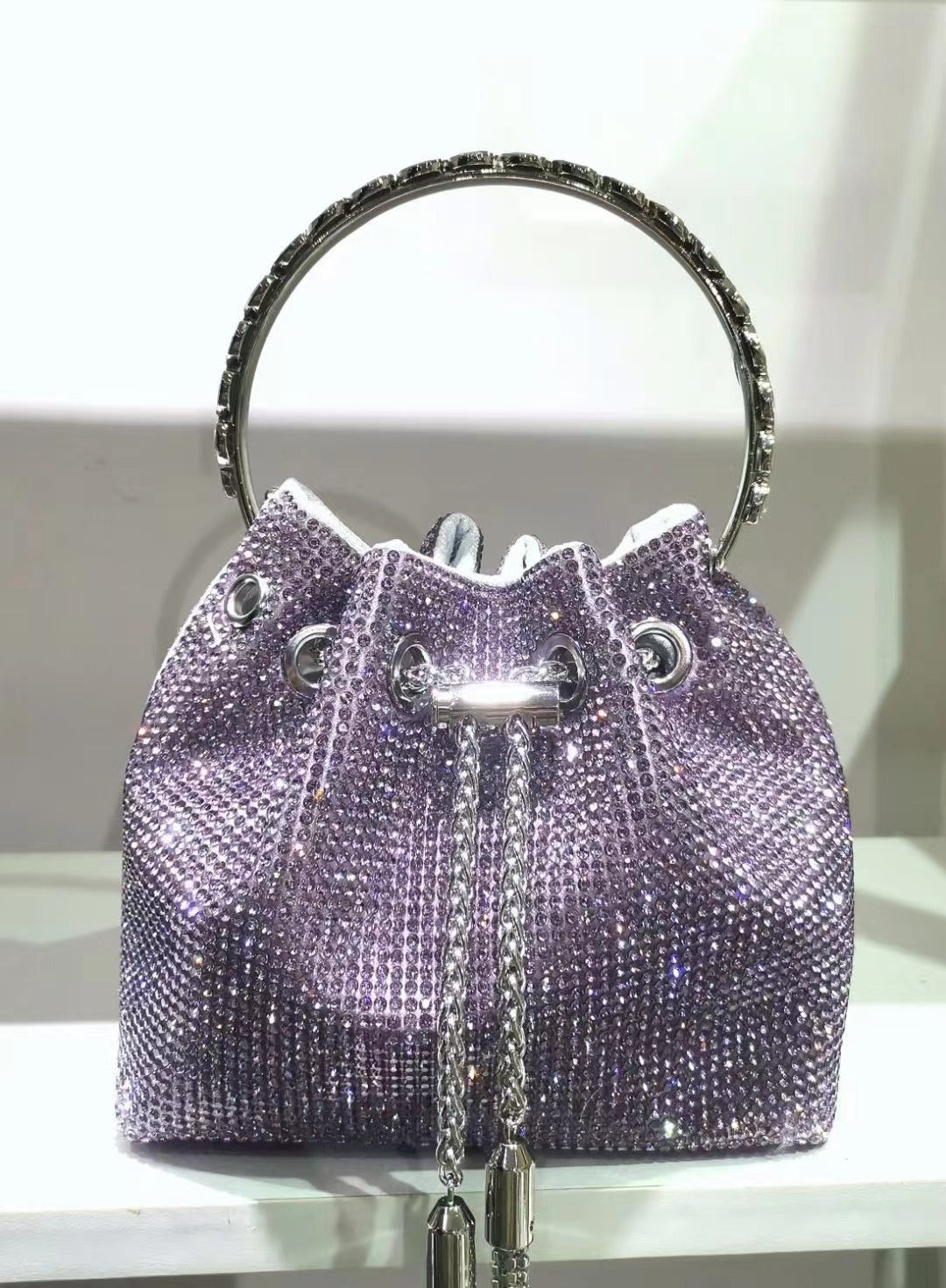 Rhinestone Chain Ruched Hand Bag