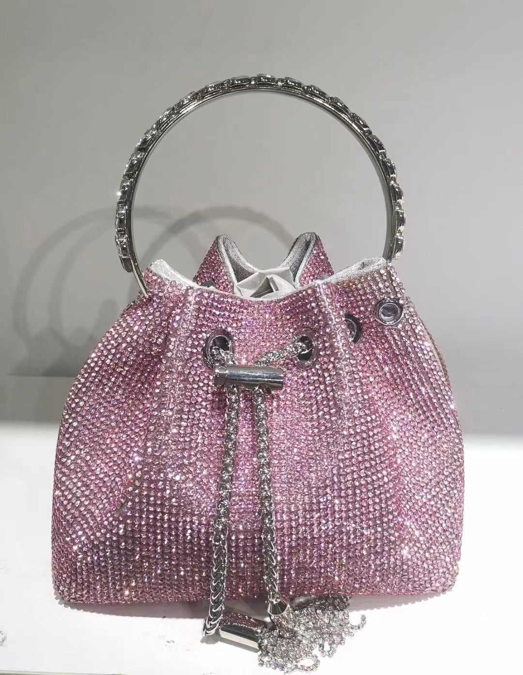 Rhinestone Chain Ruched Hand Bag