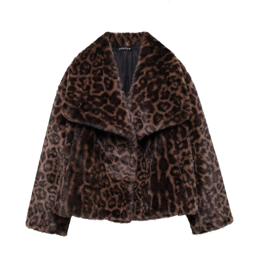 Eco Fur Short Leopard Print Coat