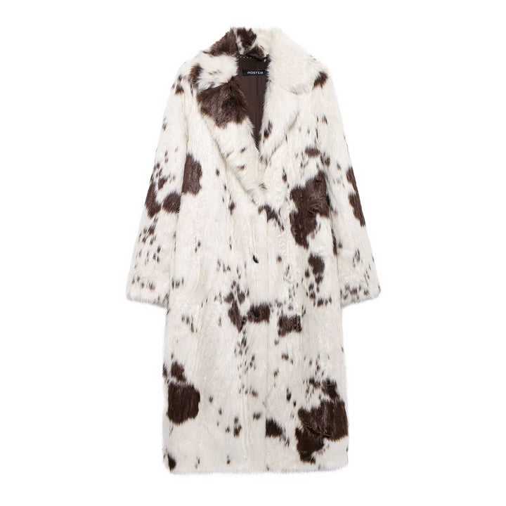 Cow Print Eco Fur Coat