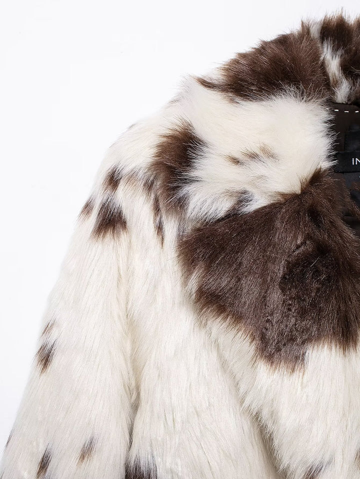 Cow Print Eco Fur Coat