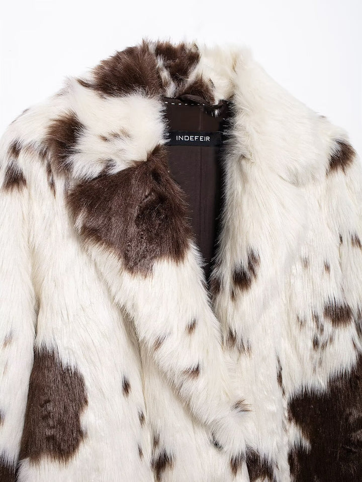 Cow Print Eco Fur Coat