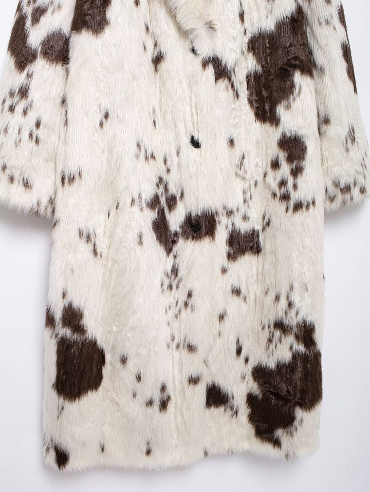 Cow Print Eco Fur Coat