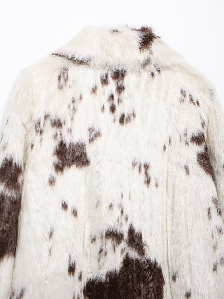 Cow Print Eco Fur Coat