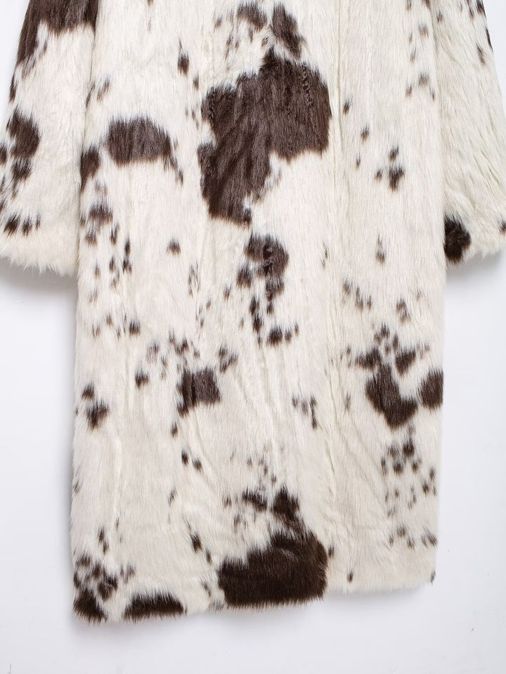 Cow Print Eco Fur Coat