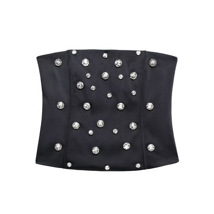 Oversized Rhinestone Strapless Crop Top