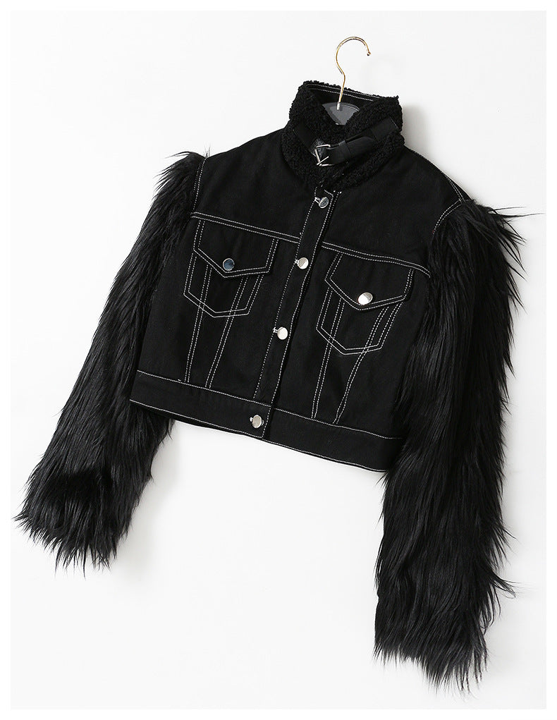 Denim Eco Fur Sleeve Jacket