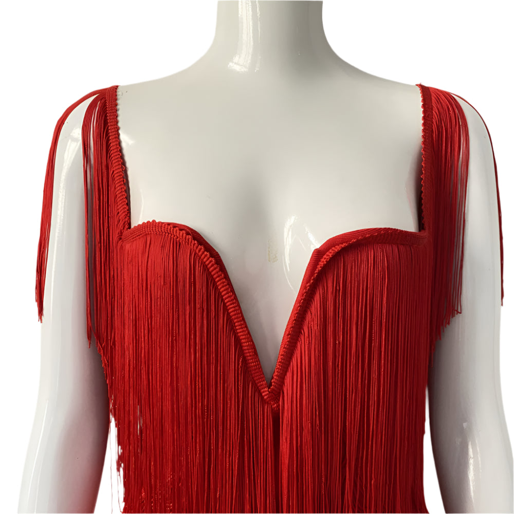 Off The Shoulder Deep V Plunge Fringe Bandage Dress