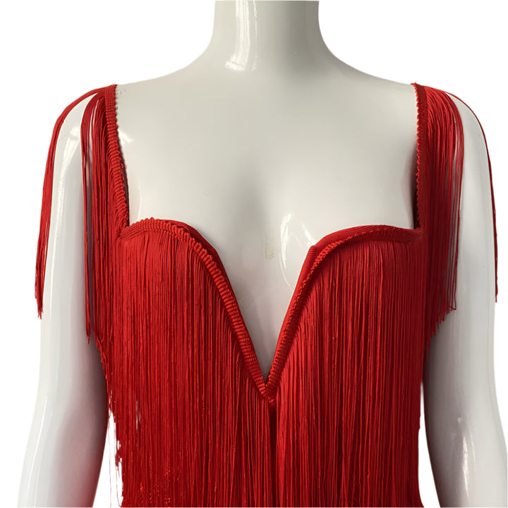 Off The Shoulder Deep V Plunge Fringe Bandage Dress