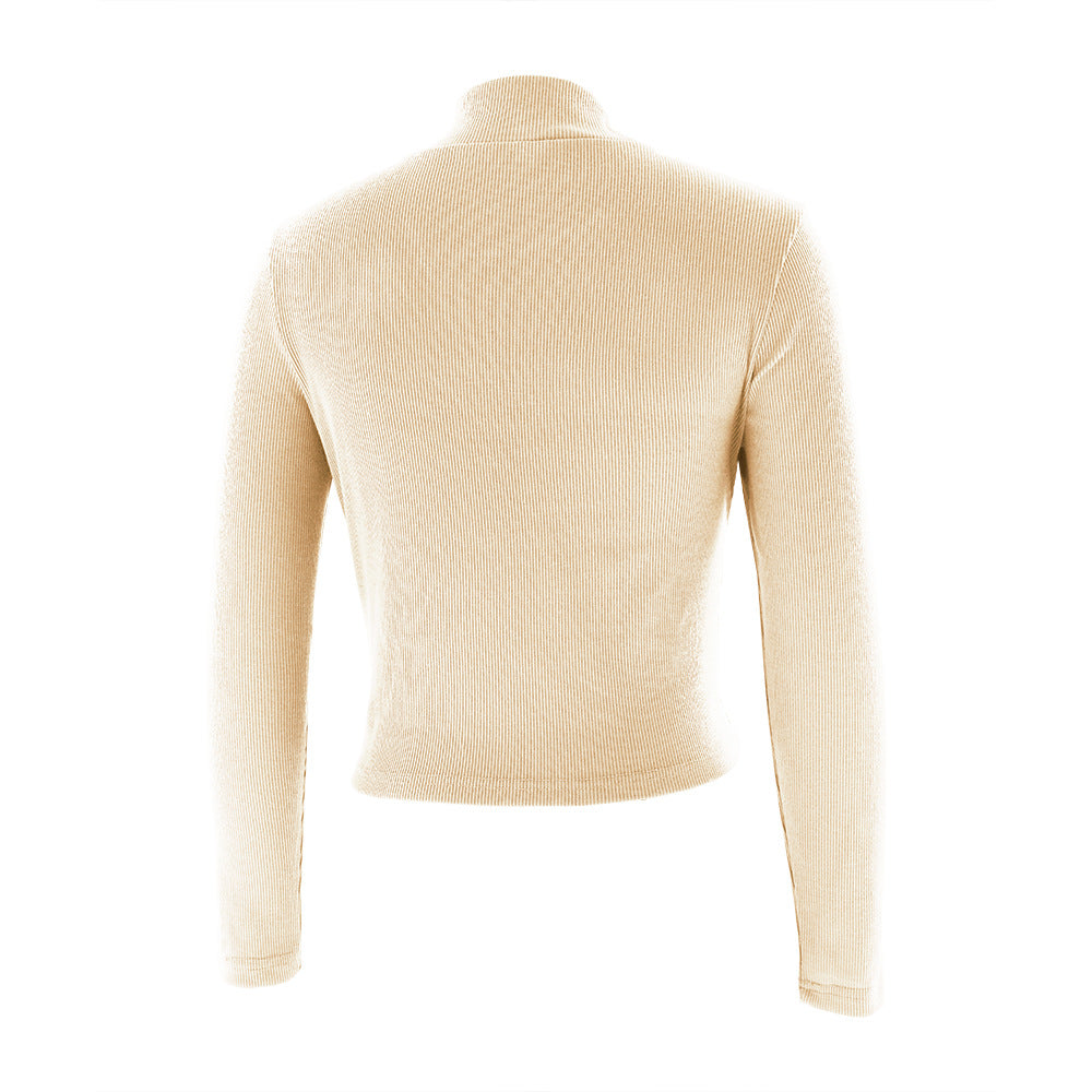 Long Sleeved Rib High Neck Sweater Top