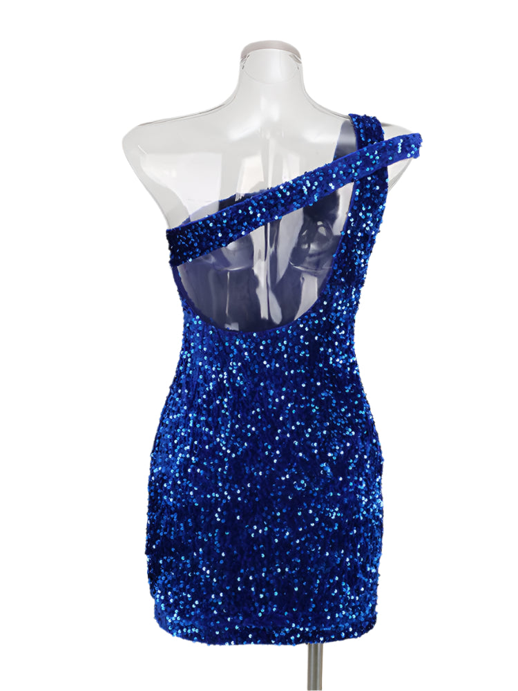 Sequined Sloping Shoulder Mini Dress