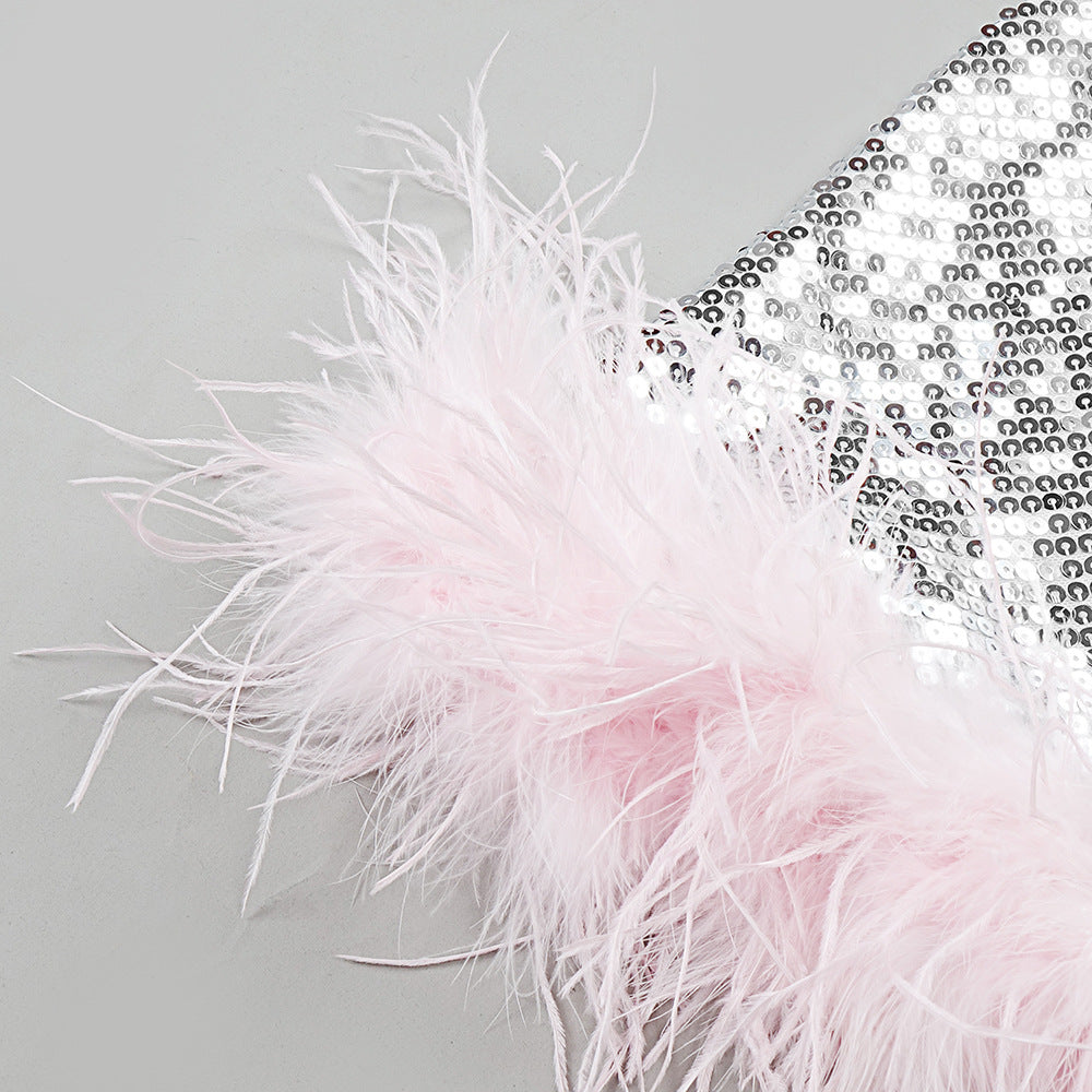 Sequined Strapless Feather Dress