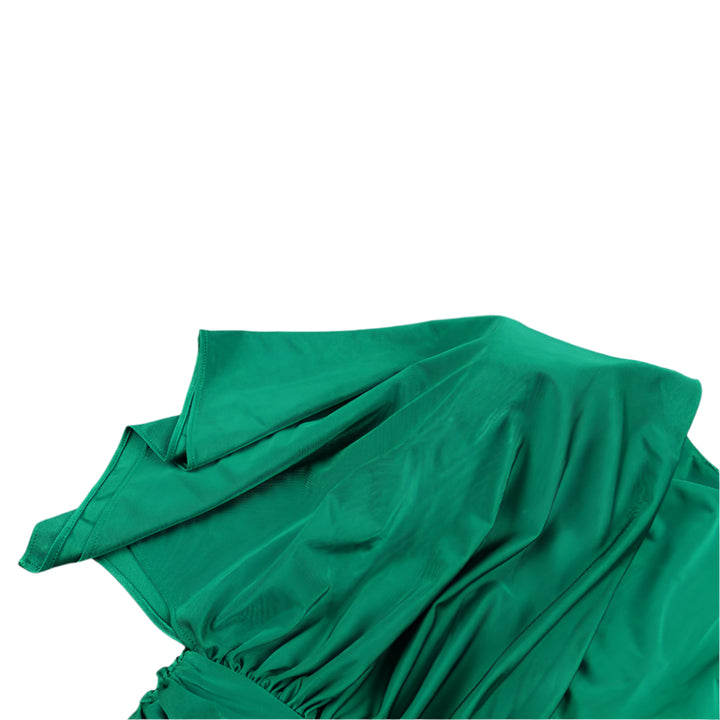 Wide Shoulder Green Dress With Gloves