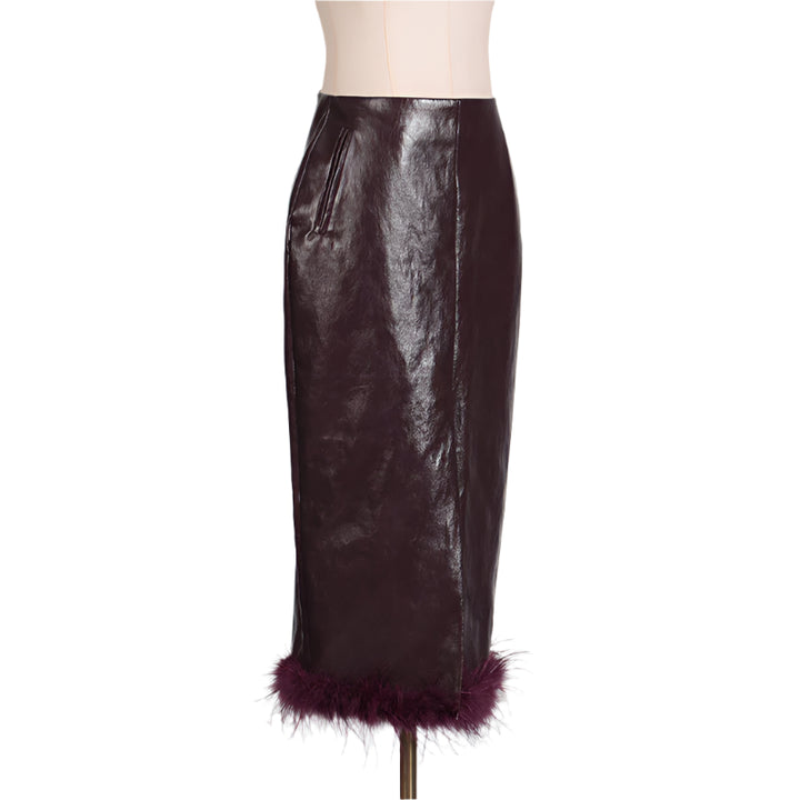 Vegan Leather Midi Feather Skirt