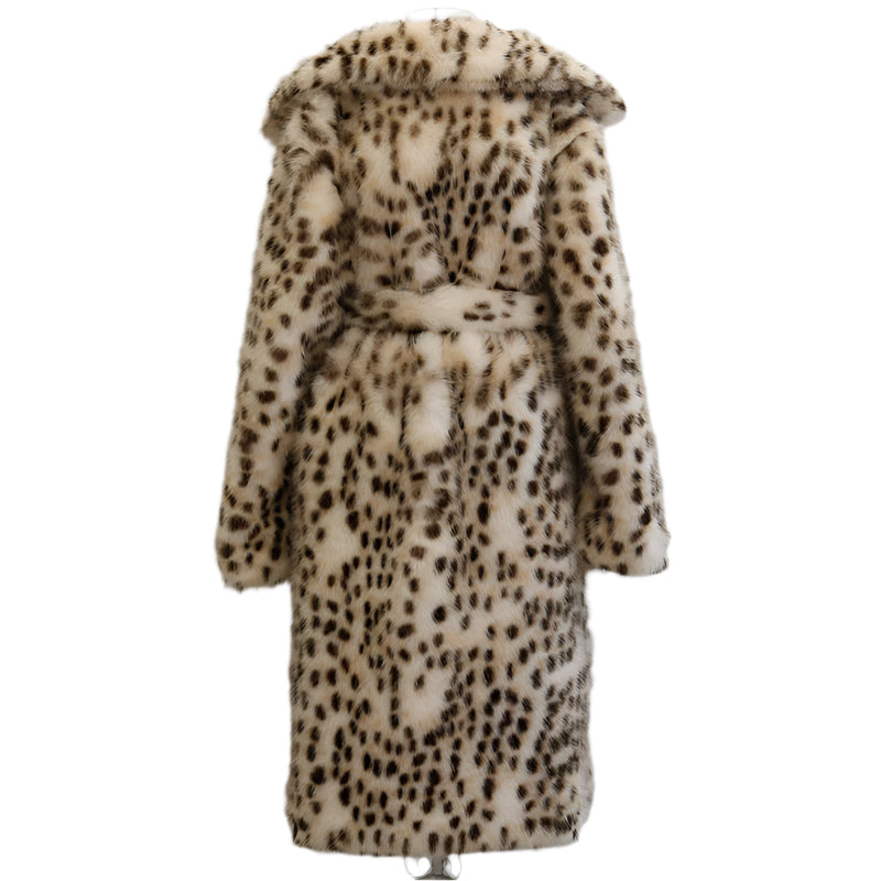 Leopard Print Faux Fur Trench Coat