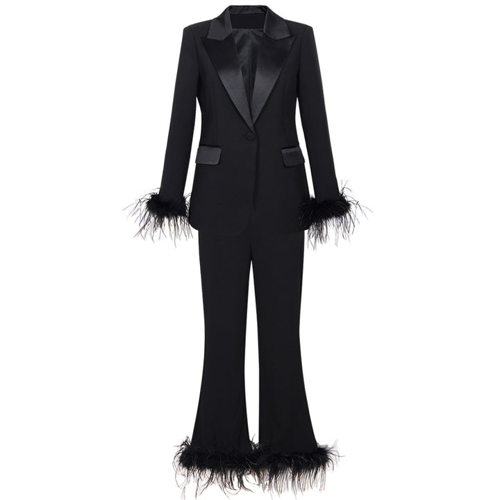 Ostrich Feather Two Piece Pant Suit