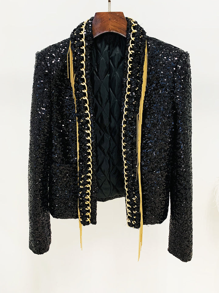 Tassel Chain Sequined Collar Jacket