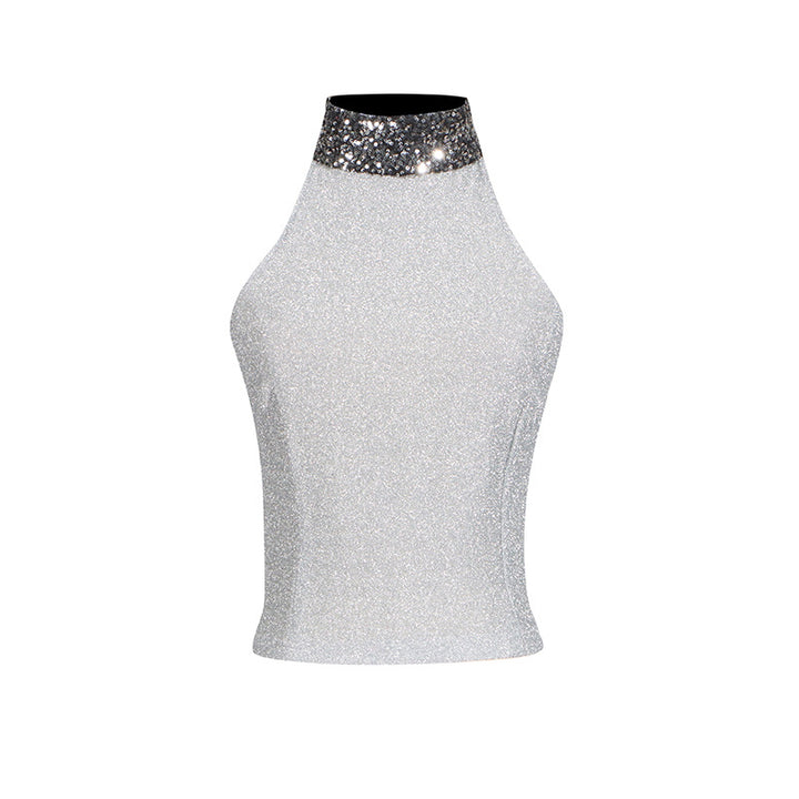 Sequin Neck Halter Top