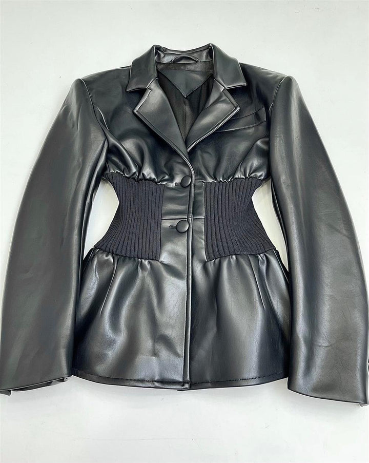 Vegan Leather Tight Waist Jacket