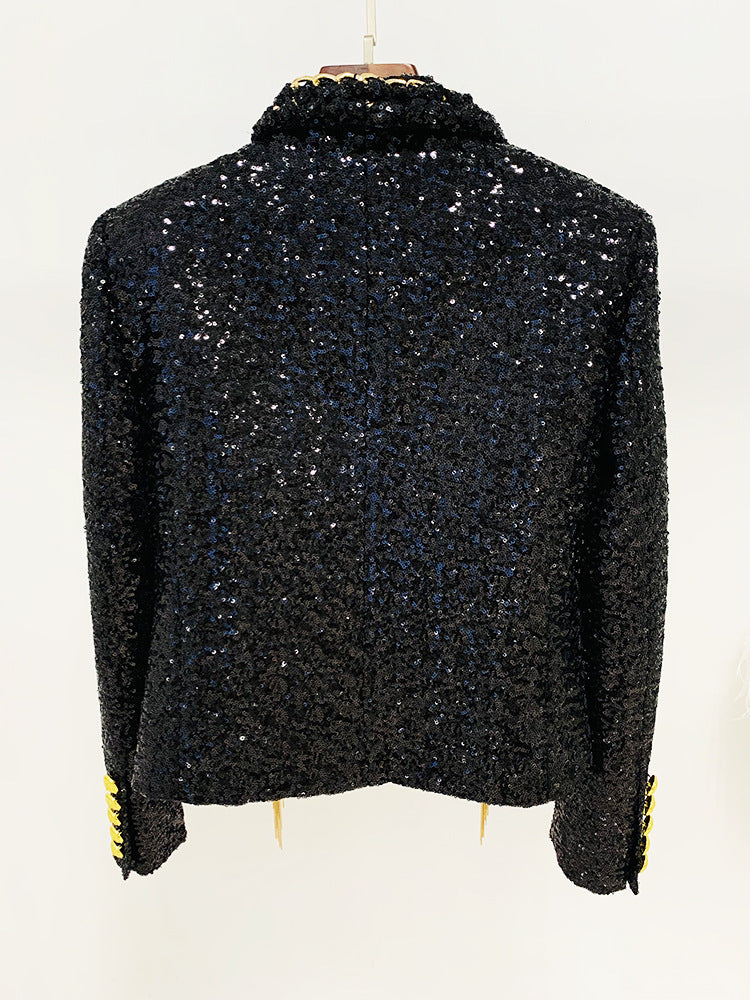 Tassel Chain Sequined Collar Jacket