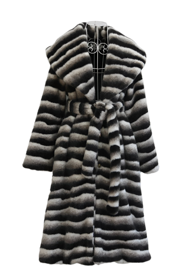 Vegan Fur Coat Mink Zebra Long Trench Coat